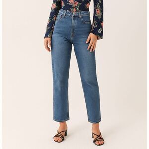 REFORMATION Blue Liza High Rise Straight Leg Denim Jeans  Women's Plus Size 38